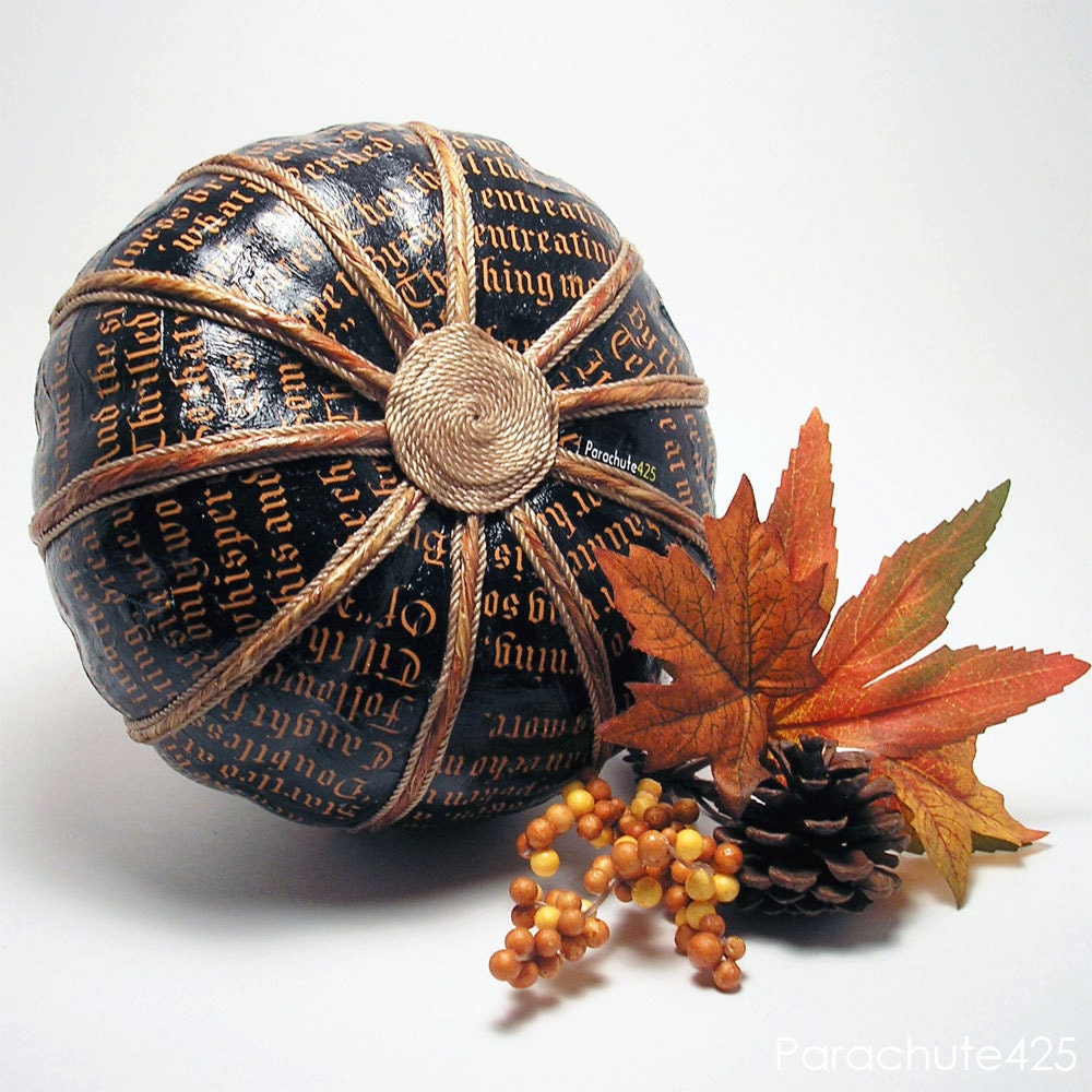 The Raven Pumpkin 122, black decoupage pumpkin, Halloween, Fall decor, noir, macabre, goth
