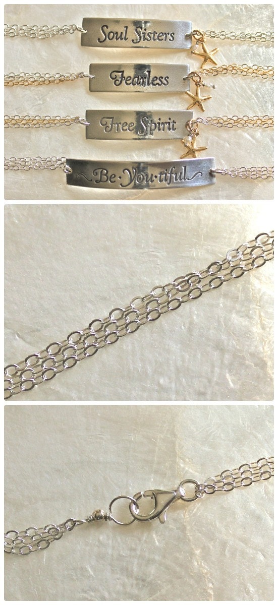 Fine Silver, Sterling Silver, and 14kt Yellow Gold Fill Inspirational Bracelet - Be.You.tiful