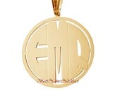 14k Gold Plated Round Monogram, 1" tall, Block Round Monogram, sterling silver