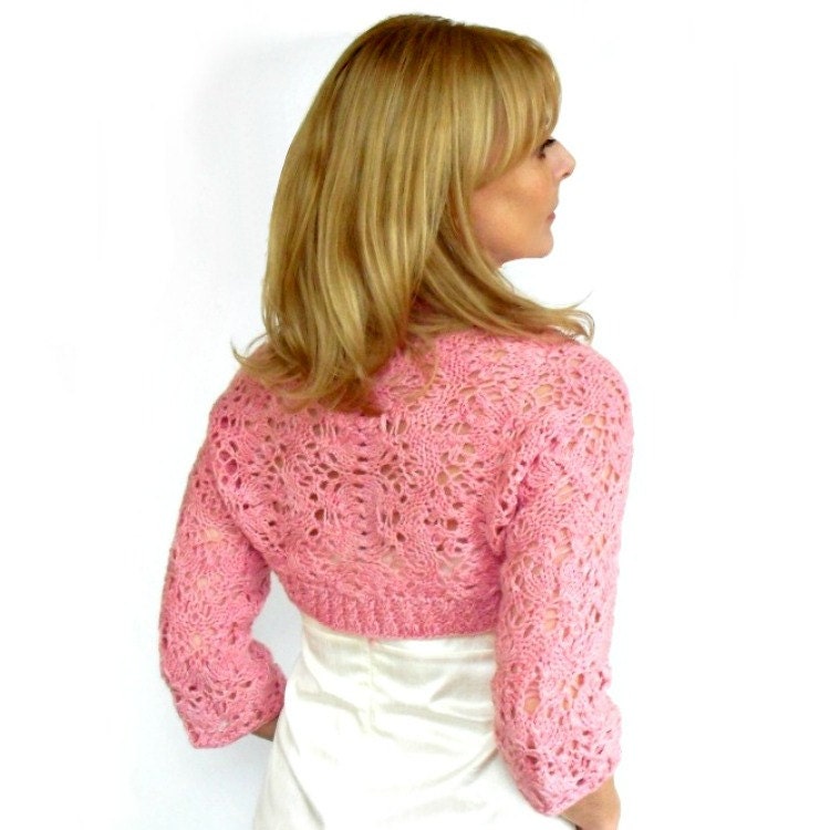 Pink Wedding Shrug Bolero Jasmine Lace Hand Knit Rose Wool XS S M L