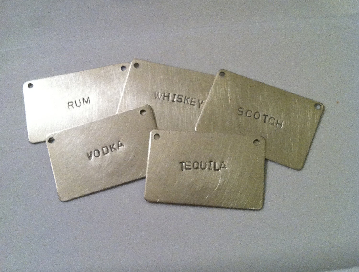Liquor Bottle Tags -- set of 6 --  choice of ribbon color