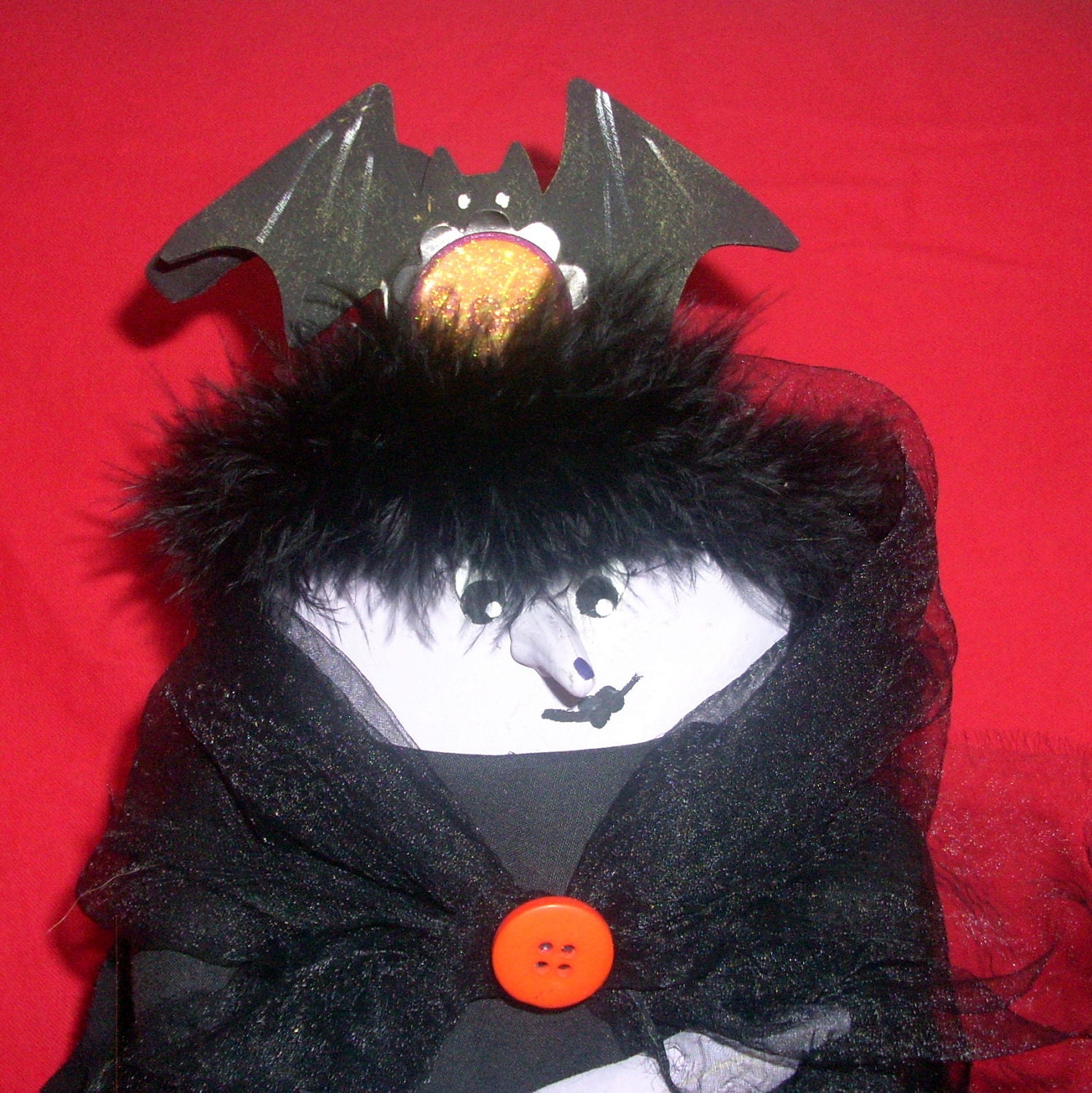 Halloween Wicked Witch of the West Handmade Doll Decor Art Doll OOAK Black Bat
