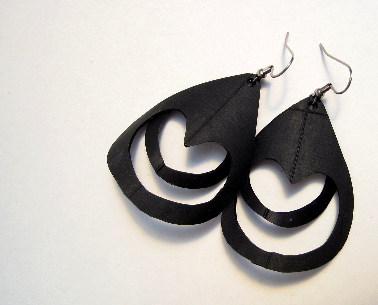 Peacock Innertube Earrings Bike Tire Vegan Feathers