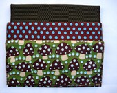 Burp cloth, set of 3, green and brown mushrooms, ready to ship, RTS