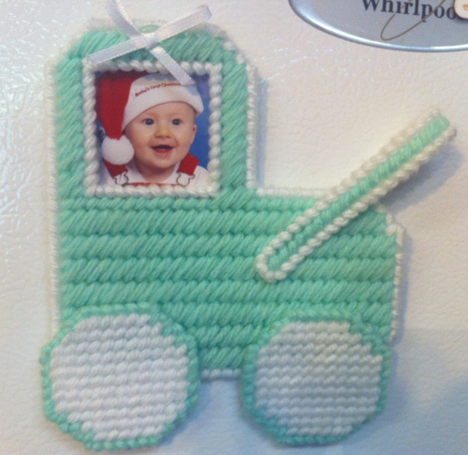 Needlepoint Picture Frame Refrigerator Magnet, Baby Carriage