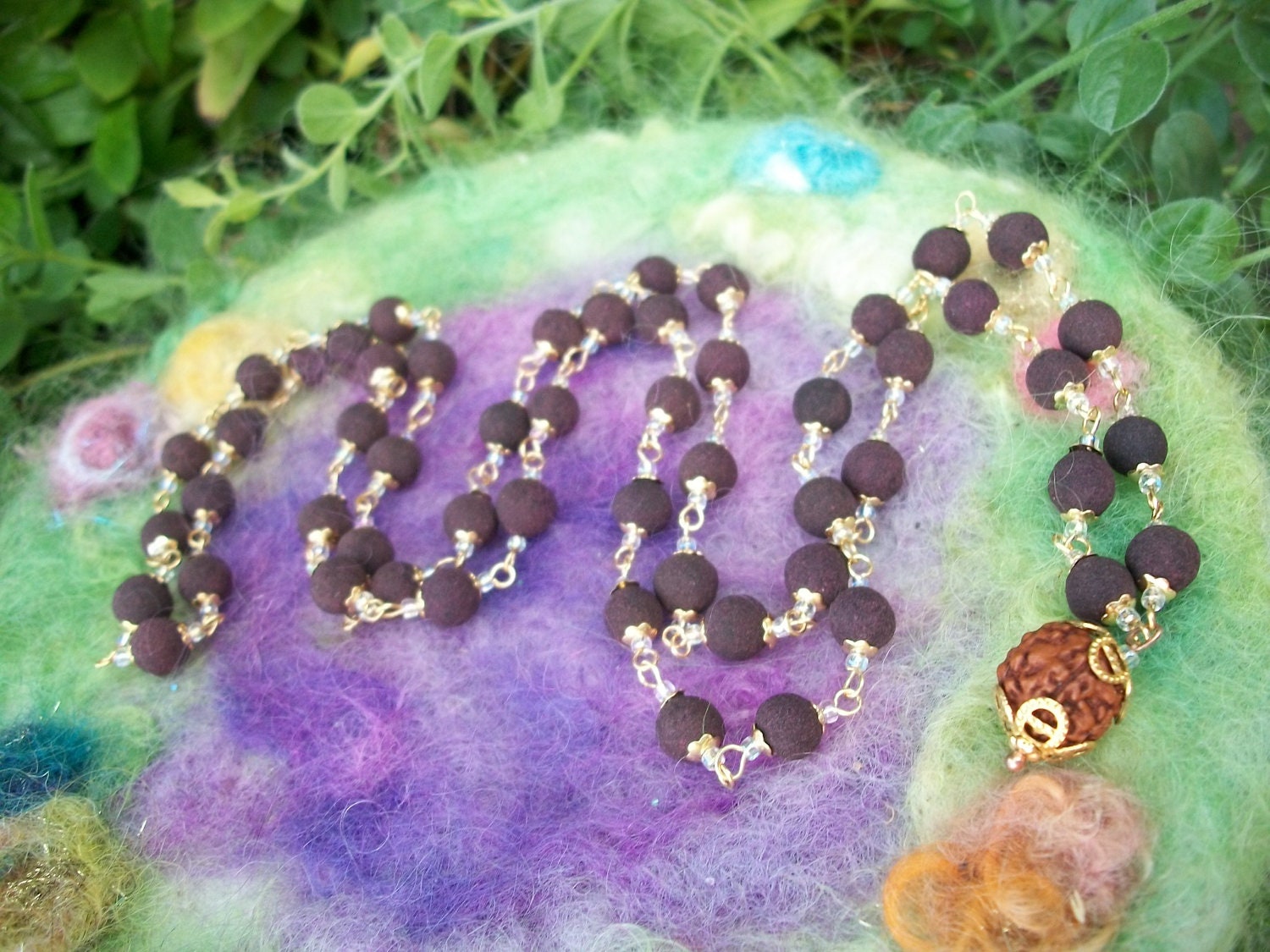 Mala Beads, Handmade Rose Petal Beads with Rudraksha Guru Bead
