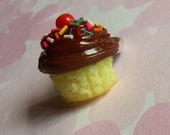 Chocolate frosted yellow cupcake ring polymer clay