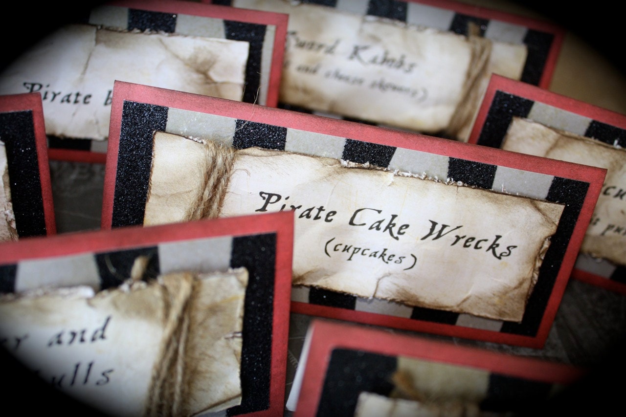 PIRATE-themed Food tents...Menu Cards...Place Cards...Food Signs - Set of 6