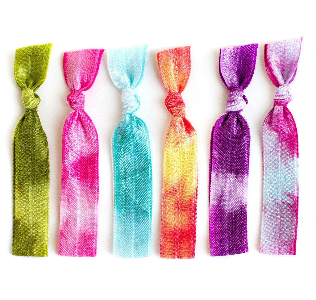 The Boho Tie Dye Hair Tie Package - 6 Elastic Tie Dye Hair Ties that Double as Bracelets by Mane Message on Etsy