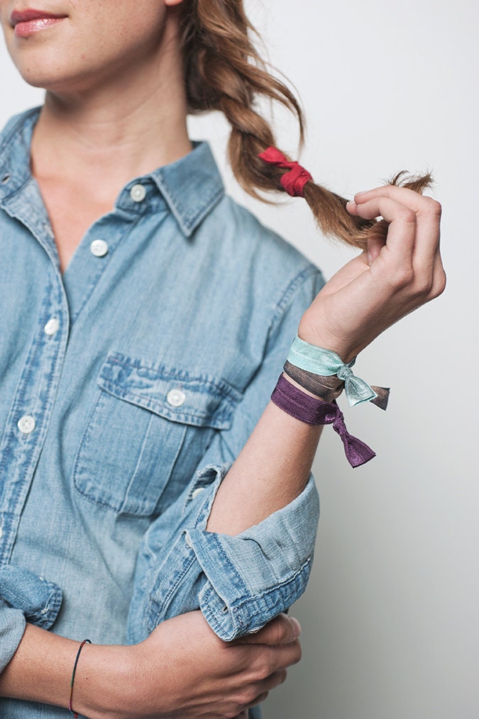 The Brunette Package - 5 Elastic Solid Color Hair Ties that Double as Bracelets by Mane Message on Etsy