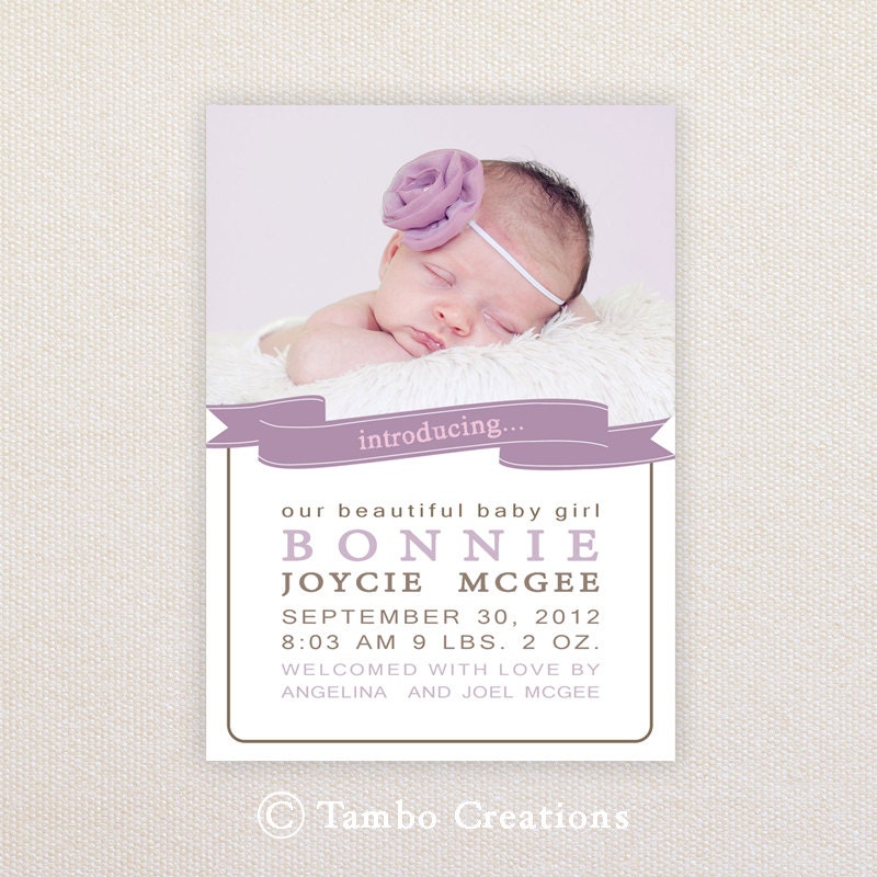 Girls Photo Birth Announcement. I Customize, You Print. Il_170x135