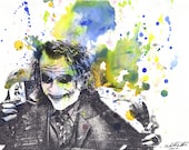 Heath Ledger as The Joker in Batman Art Print From Original Watercolor Painting - 8 x 10 in Joker from Batman Art Print