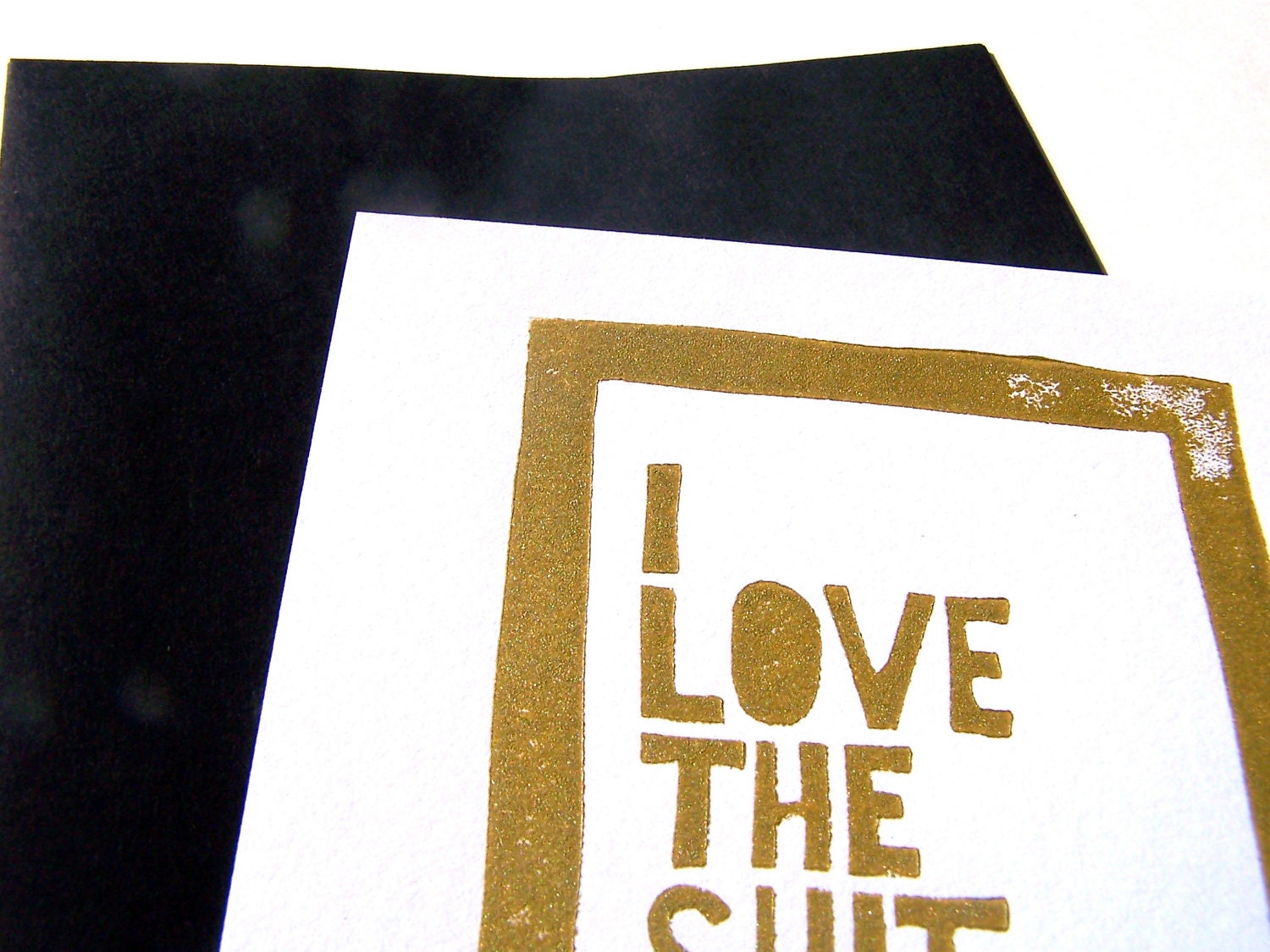 CARD - I love the sh.t out of you - gold LINOCUT mini print / greeting card