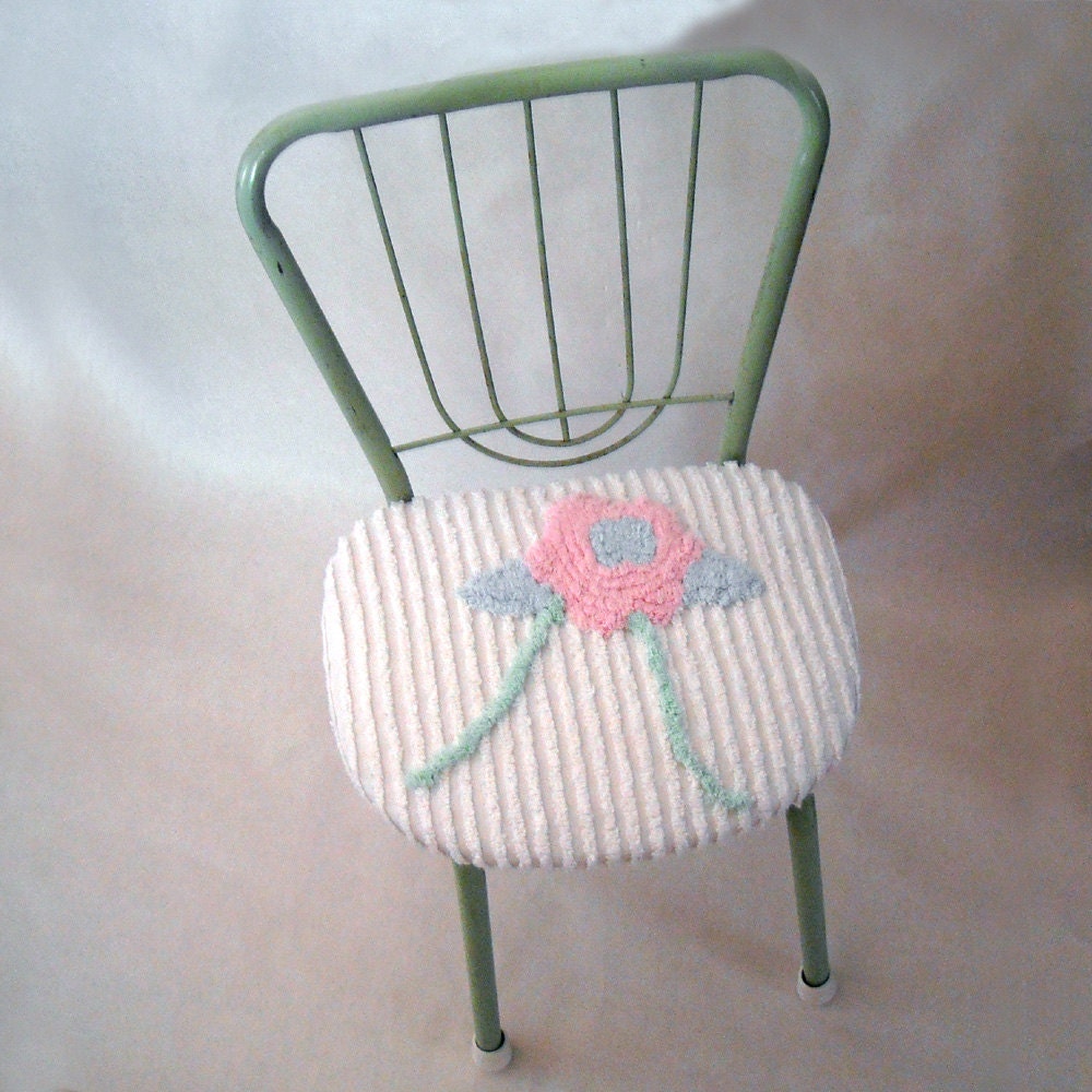 vintage upcycled seafoam green shabby chic child's chair with chenille seat