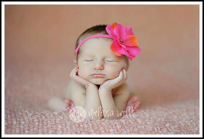 SALE- Hot Pink Itty Sequin Center Flower On Hot Pink Itty Bitty Headband - Photo Prop- Pictures