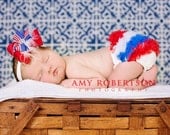 Ready to ship Patriotic 4th of July -Chiffon Ruffle Bum Baby Bloomers Diaper cover Bloomer Newborn Toddlers Photo