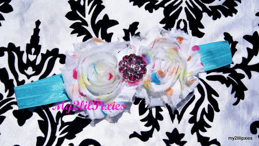 Newborn Baby Headband Toddler Headband- Double Frayed Shabby Chiffon Rosette Flower Headband