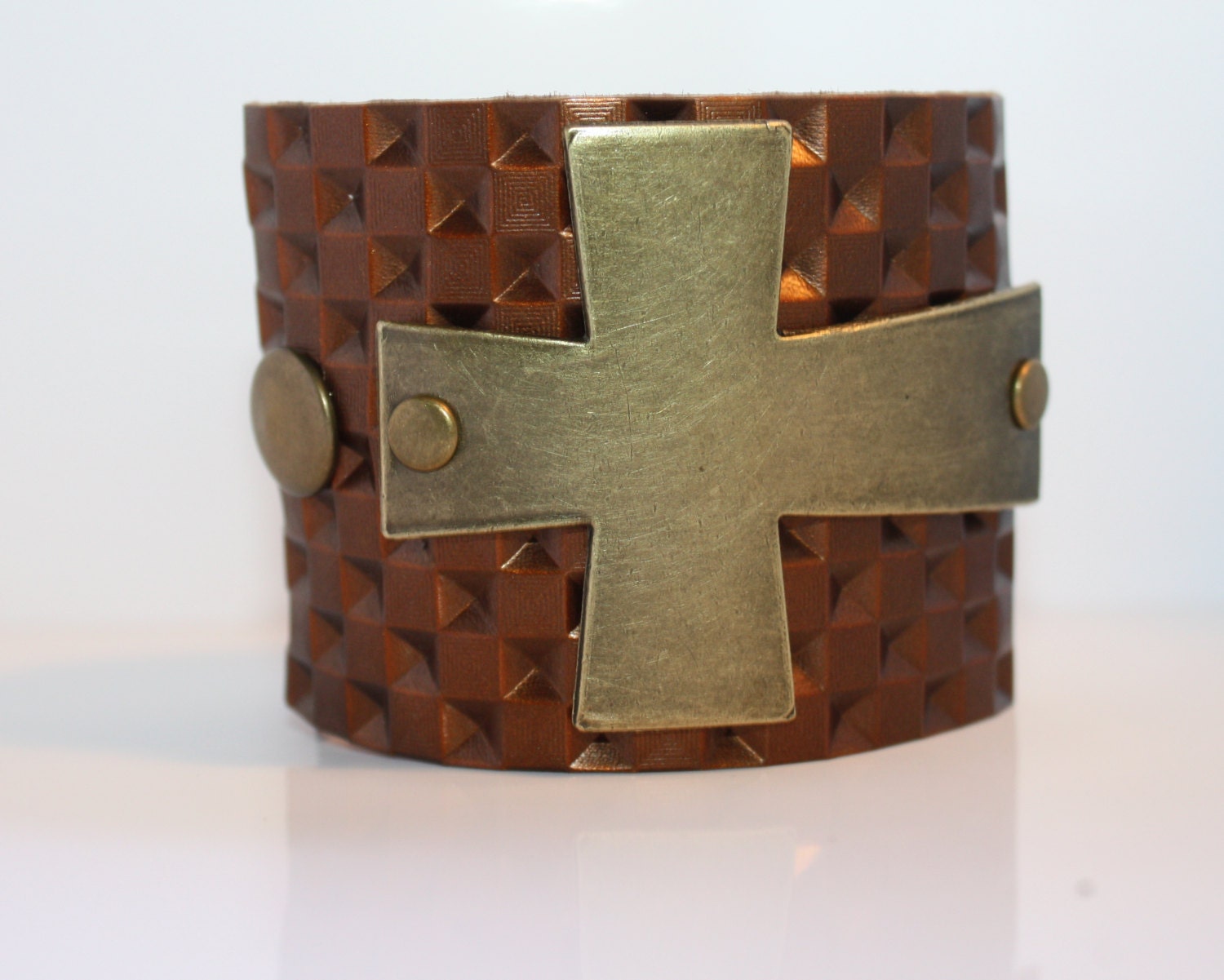 Sideways Cross Bronze Square Embossed Cuff