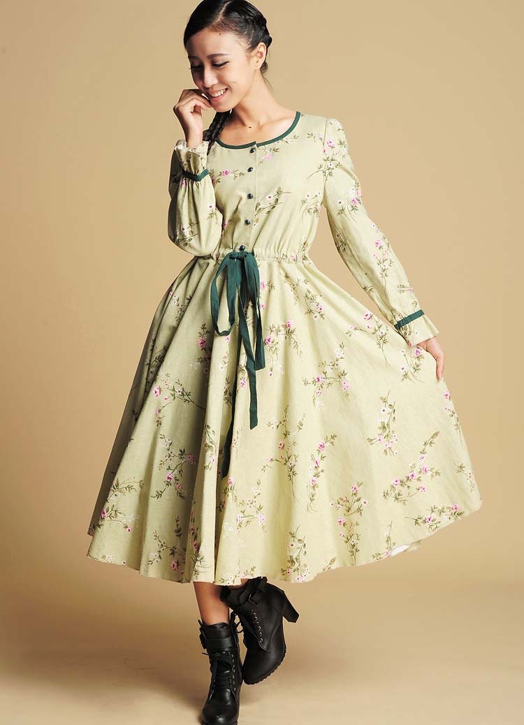 Maxi linen dress in Floral print  (364)