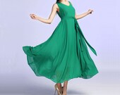 Green chiffon maxi dress (621)