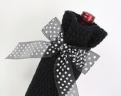 Wine Cozy Bottle Sack Midnight Black White Polka Dots Ribbon Gift Bag Bottle Carrier Holiday Hostess Gift Reusable Eco Friendly