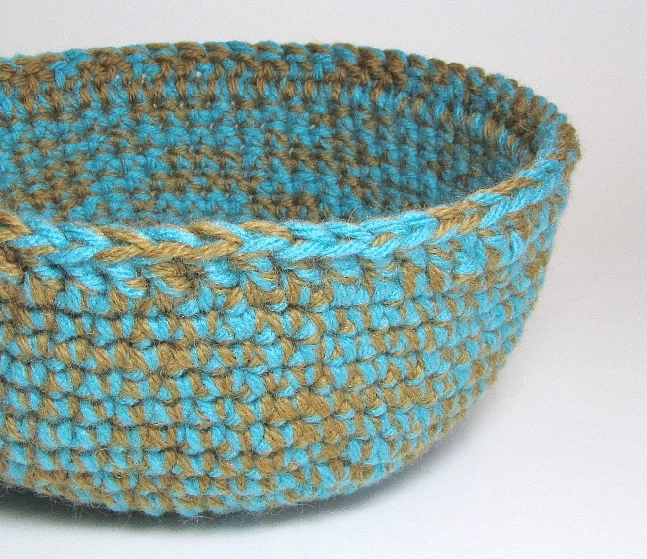 Sand and Sea Basket Ocean Hues Turquoise Jute Tan Bowl Medium Container Man Cave Organizer Home Décor Storage Handmade by Lilena