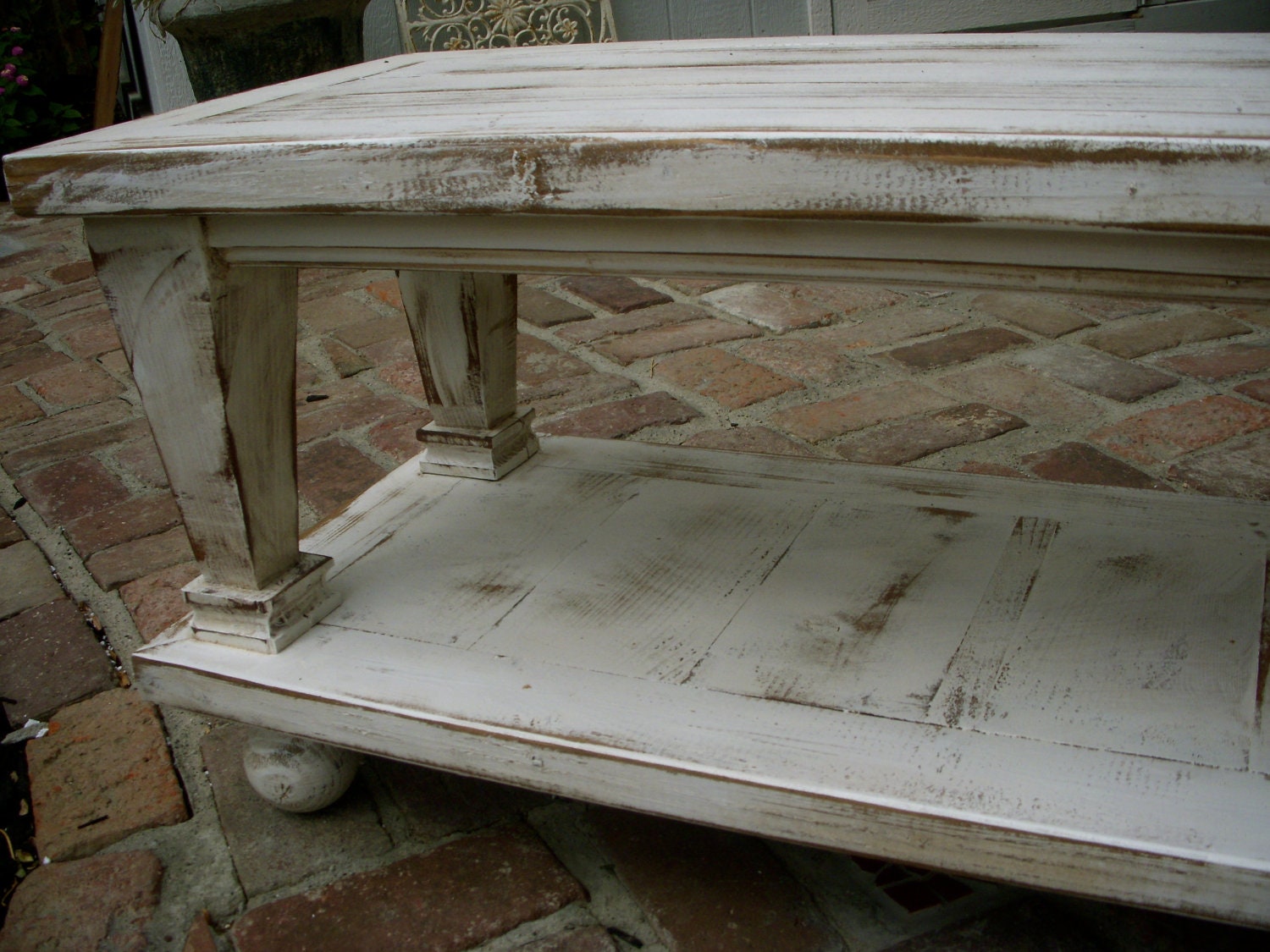 Reclaimed Wood Coffee Table - Shabby Cottage, Handmade - Country - Antique White