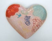 Heart Serving Tray Peace Love Joy blue bird and lace