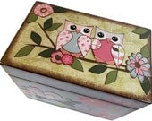 Recipe Box, Decoupaged, Owl, Bird, Large Handcrafted Kitchen Storage, Organization Box, Holds 4x6 Cards  MADE To ORDER