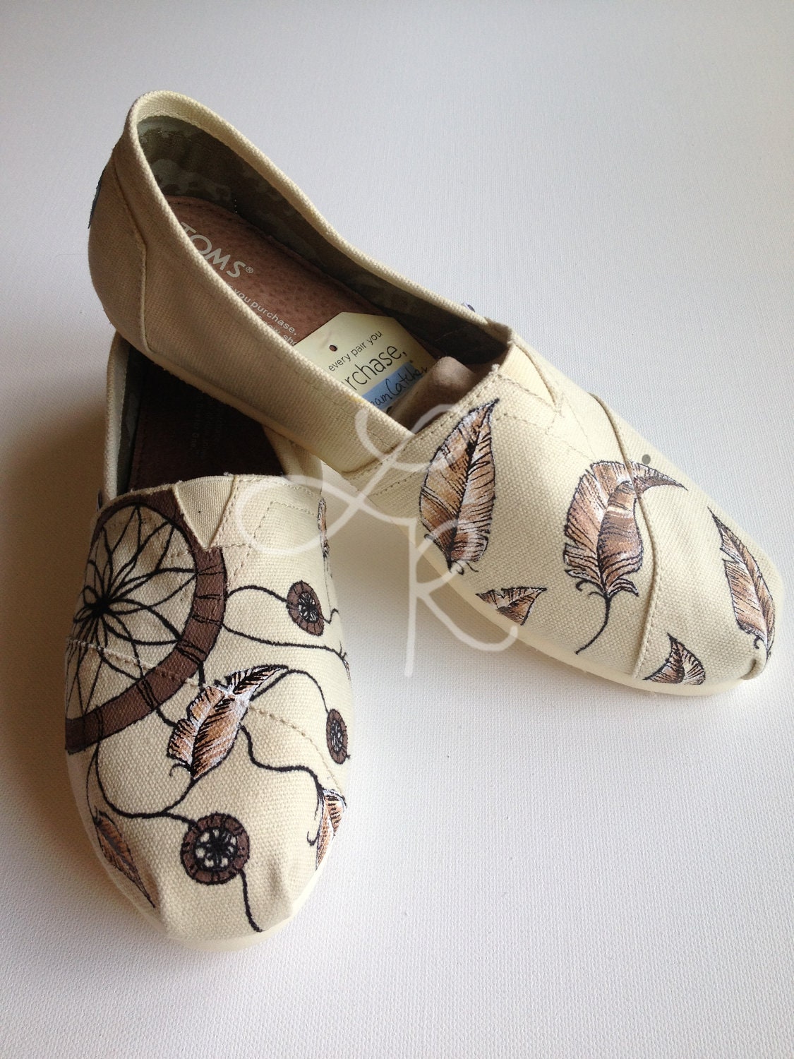 send me your shoes-all natural-Dream catchers - hand painted on TOMS shoes-made to order