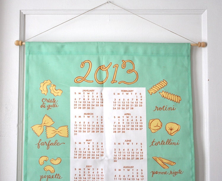 SALE - 2013 tea towel calendar - pasta shapes - kitchen calendar