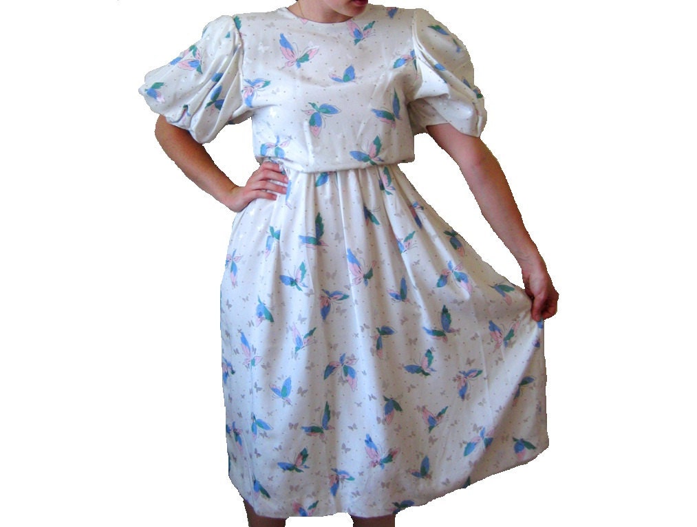 Hanae Mori Dress, Butterfly Print, Designer Vintage Couture