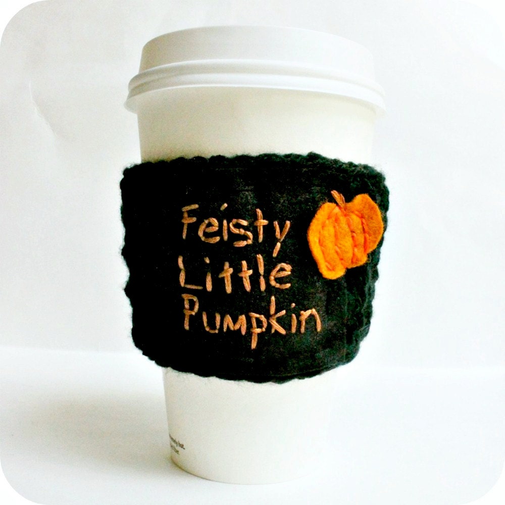 Halloween Travel Mug Coffee Cozy Tea Cosy pumpkin black orange funny cover