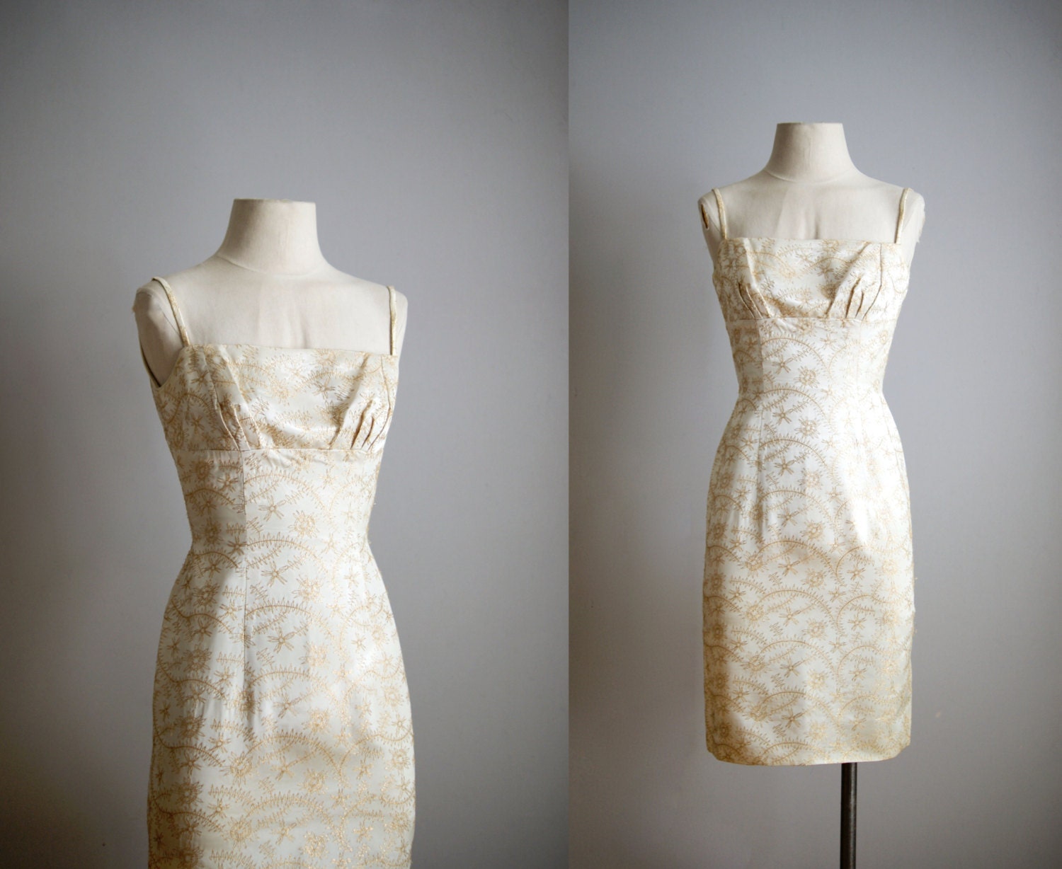 50s dress / 1950s wiggle cocktail dress / Golden Glow dress