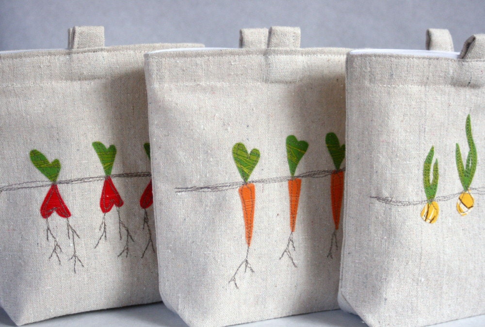 Reusable Sandwich Bags, Set of 3 Vegetable Appliques