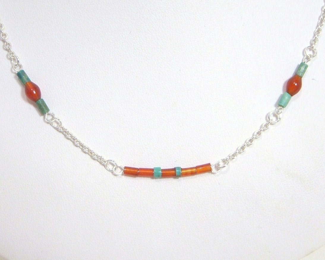 Necklace, Turquoise, Southwestern, Sterling, Red Agate, Carnelian N475