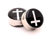 Cross Picture Plugs Style 1 gauges - 00g, 7/16, 1/2, 9/16, 5/8, 3/4, 7/8, 1 inch