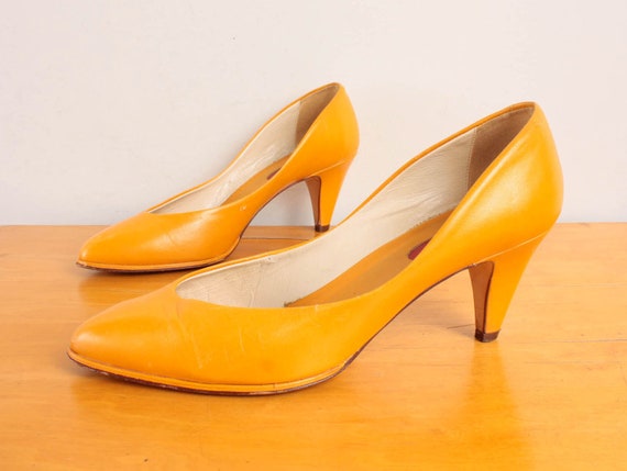 Items Similar To 80s 90s Pumps Mustard Yellow Leather High Heels By
