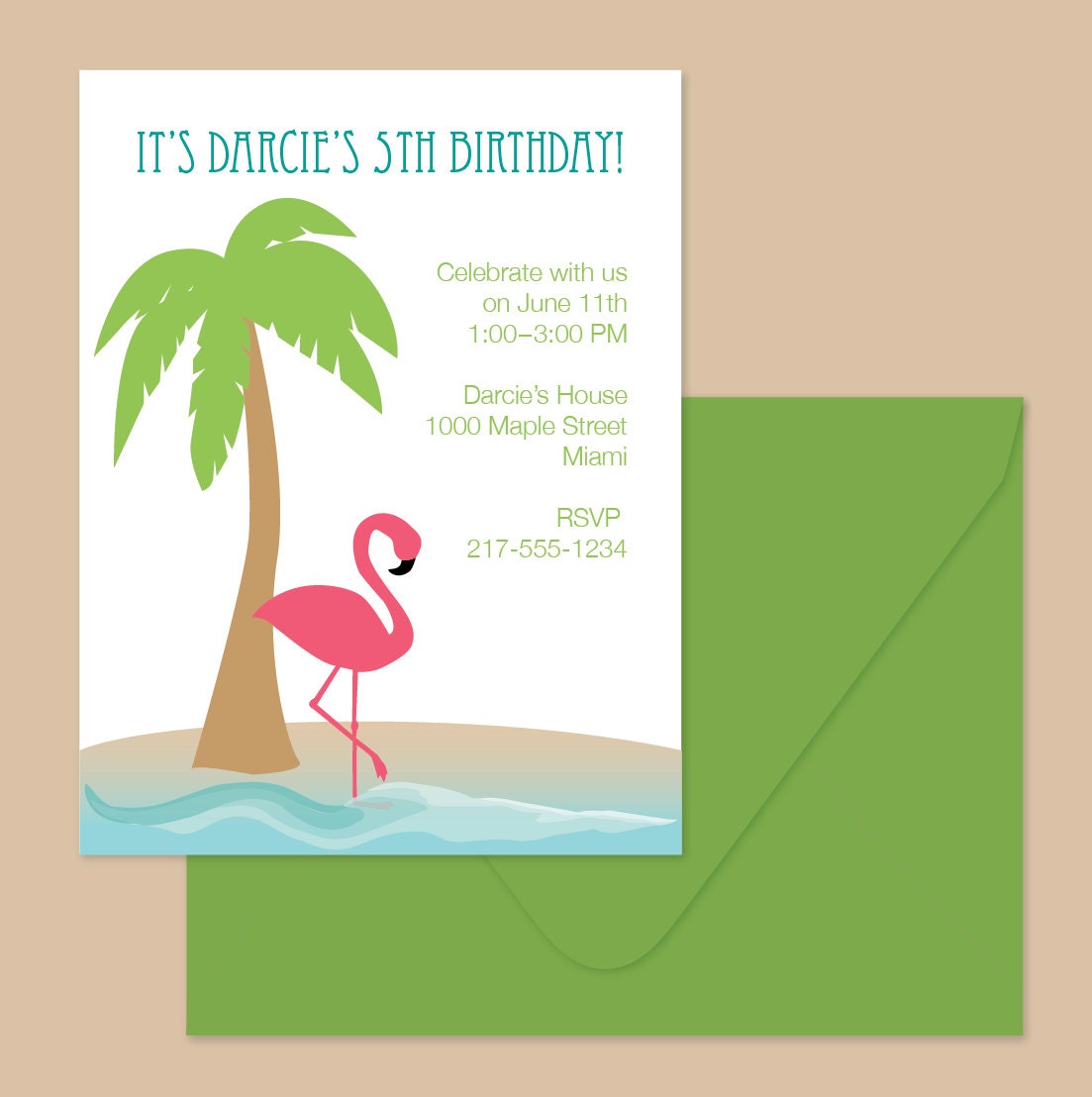 Pink Flamingo Party Personalized Invitations - Set of 12