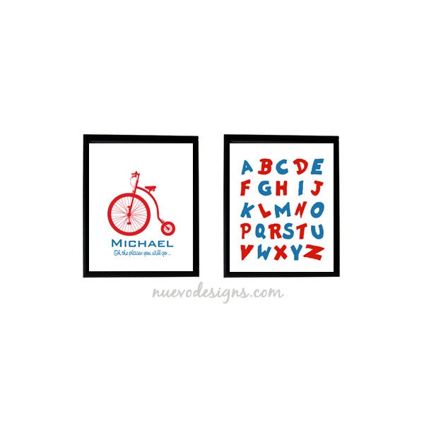Personalized Tricycle and ABC print - 8x10 print in blue and red