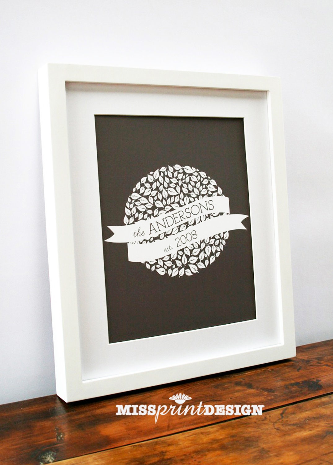 FAMILY TREE - Circle of Leaves Personalized Wall Art Print, House Warming, Engagement, Anniversary Gift 8x10