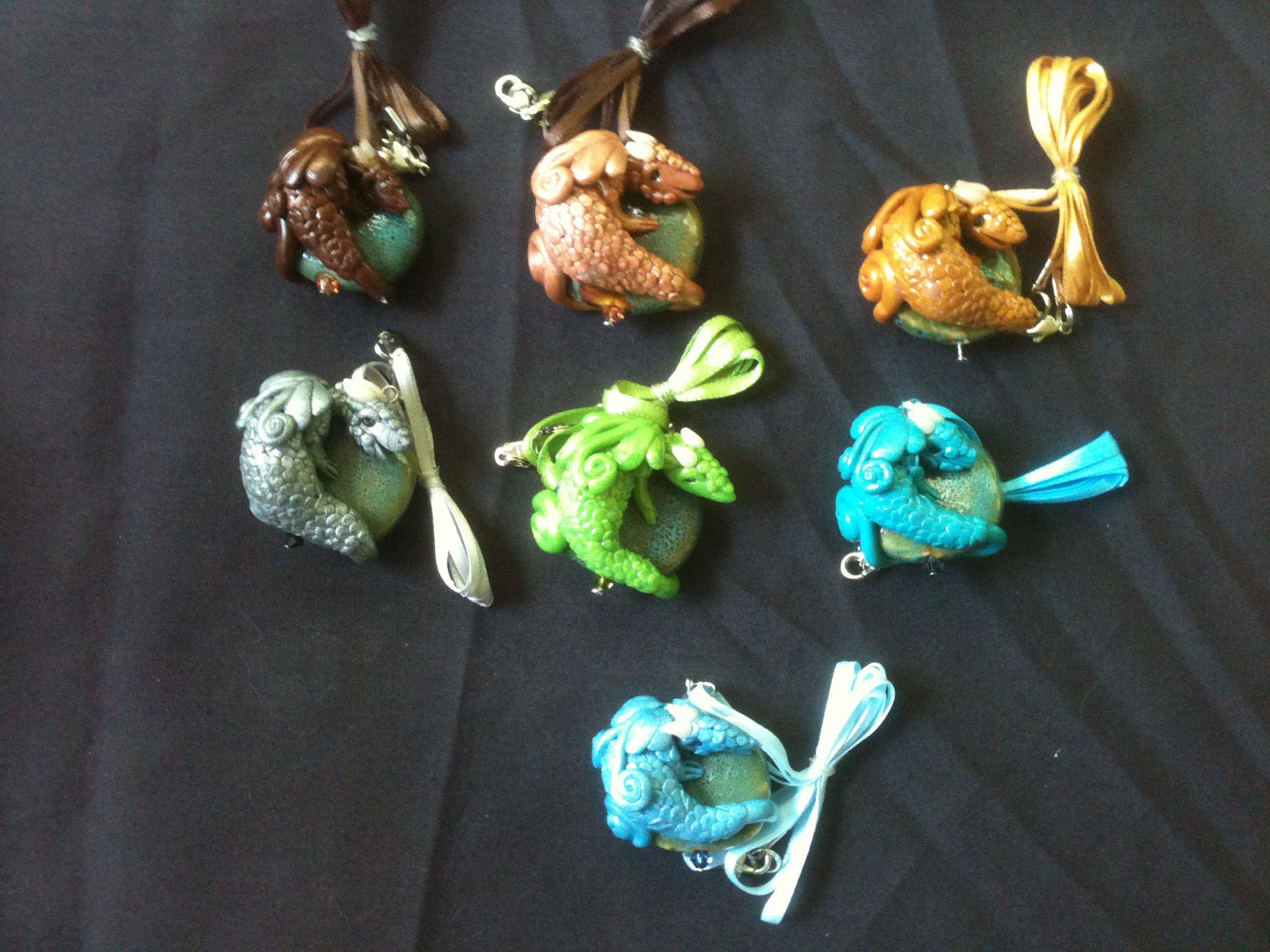 Dragon & Treasure (Ceramic) Pendant Many Colors - Hand Sculpted