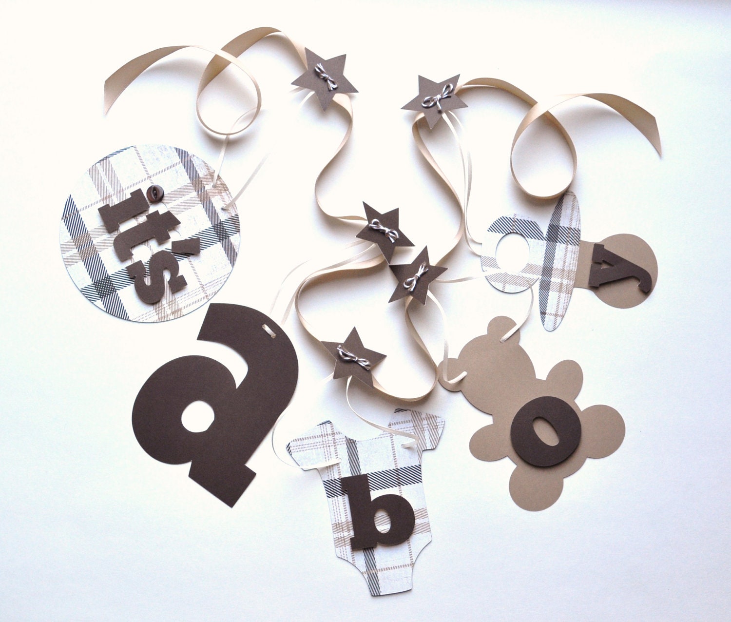 Baby shower banners decorations preppy brown plaid it's a boy banner by ParkersPrints on Etsy Il_570xn