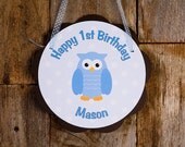 Owl Door Hanger Party Sign - Owl Happy Birthday Party Decorations in Blue & Brown Owl - Boy Birthday Party Owl Theme Il_170x135