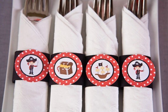 Pirate Theme Birthday Party - Napkin Rings - Napkin Wraps - Pirate Party Decorations boy party theme in Red & Black (12) Il_570xn