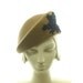 Tan Beret Hat for Women - 1940s Style Hat - Dark Tan Fur Felt Hat - Dark Blue Applique
