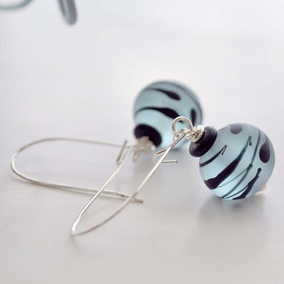 Blue Lampwork Glass Earrings