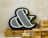 Fancy Wood Ampersand Letter Wall Decor Screen Printed Painted Black