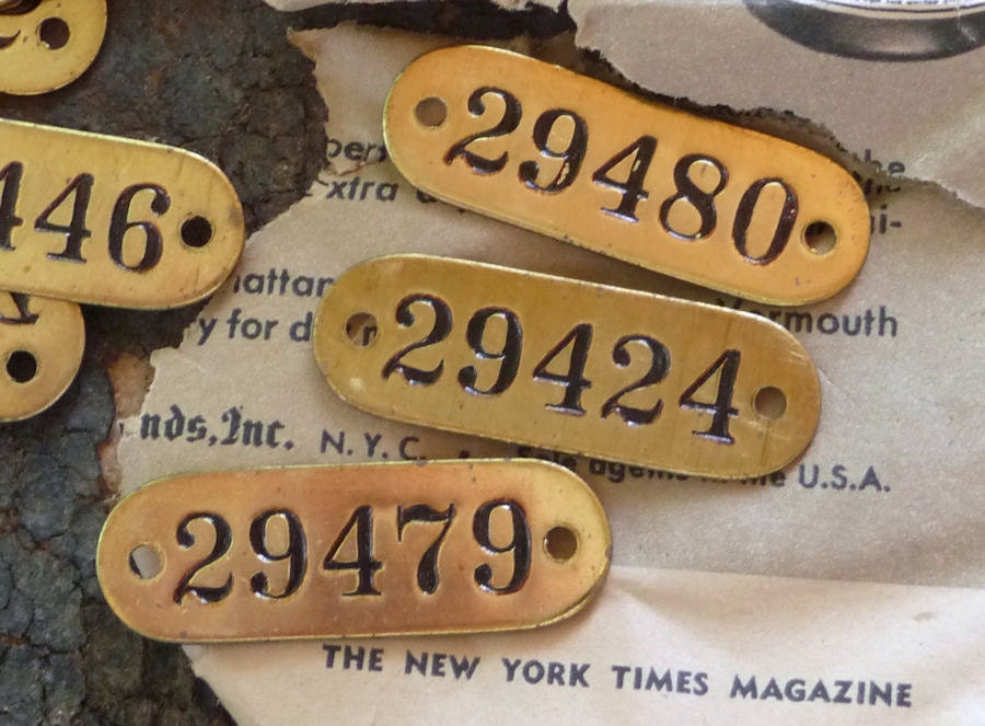 BRASS TAG Vintage Number Oval 2-Hole Metal Tags Marker Locker ID Tags