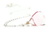 Pink Swarovski Pendant, October Birthday Sterling Silver Wire Wrapped Necklace Gift Under 35 Soft Romantic  - Sweetheart
